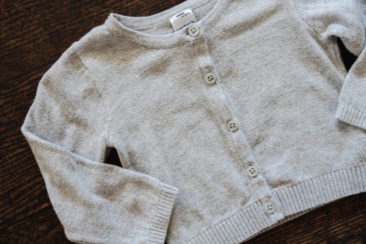 Grey Knit Thin Cardigan Sweater: 12mos