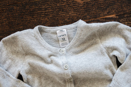 Grey Knit Thin Cardigan Sweater: 12mos