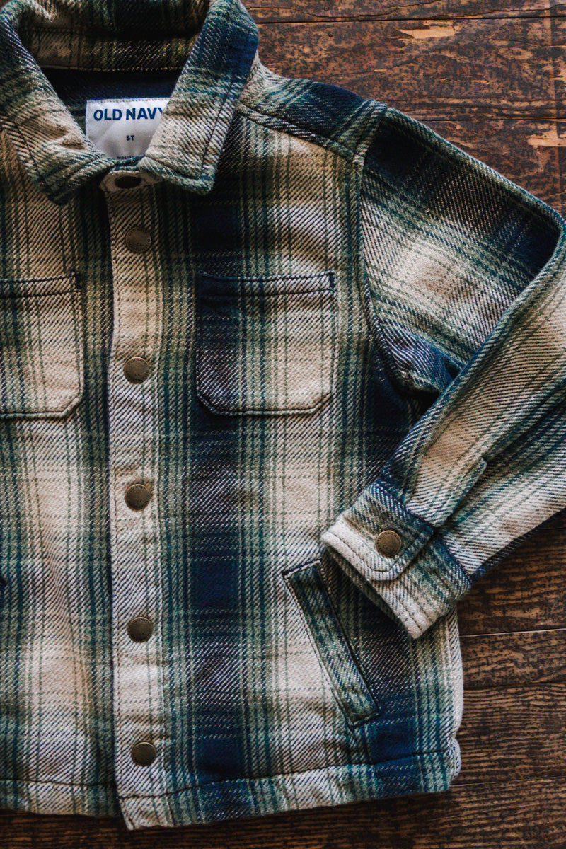 Flannel Plaid Snap Shacket: 5yr