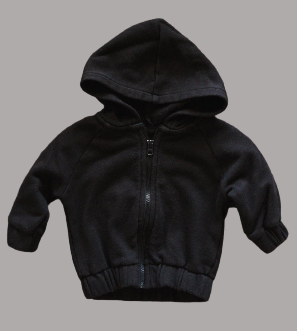 Black French Terry Zipper Hoodie: 0-3mos