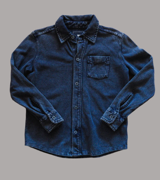 Soft Blue Denim Button Up Shirt: 4T