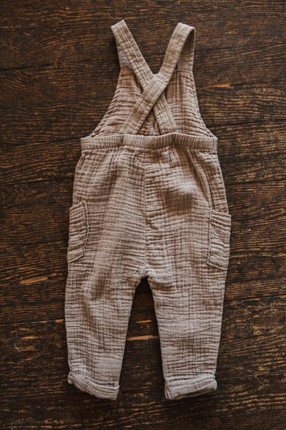 Brown Organic Muslin Romper: 9mos